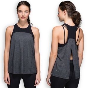 Lululemon clip in Tank Top heathered gray black split slit tie workout gym Lulu